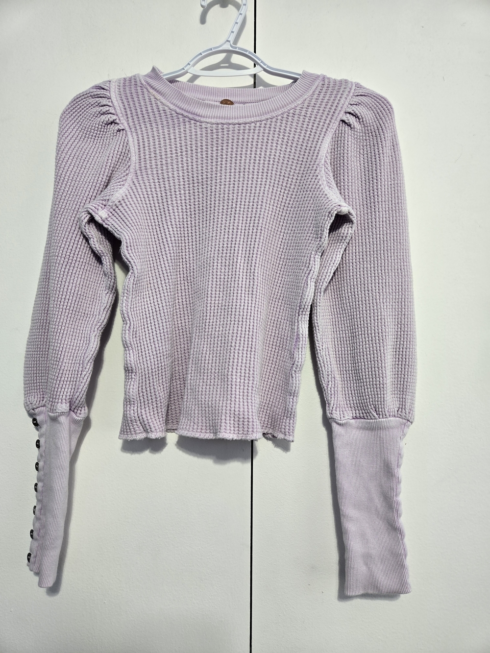 FP One Lavender Waffle‎ Knit Puff Sleeve Top XS Boho Cottagecore